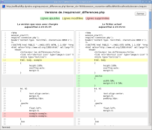 Fenêtre de comparaison des versions